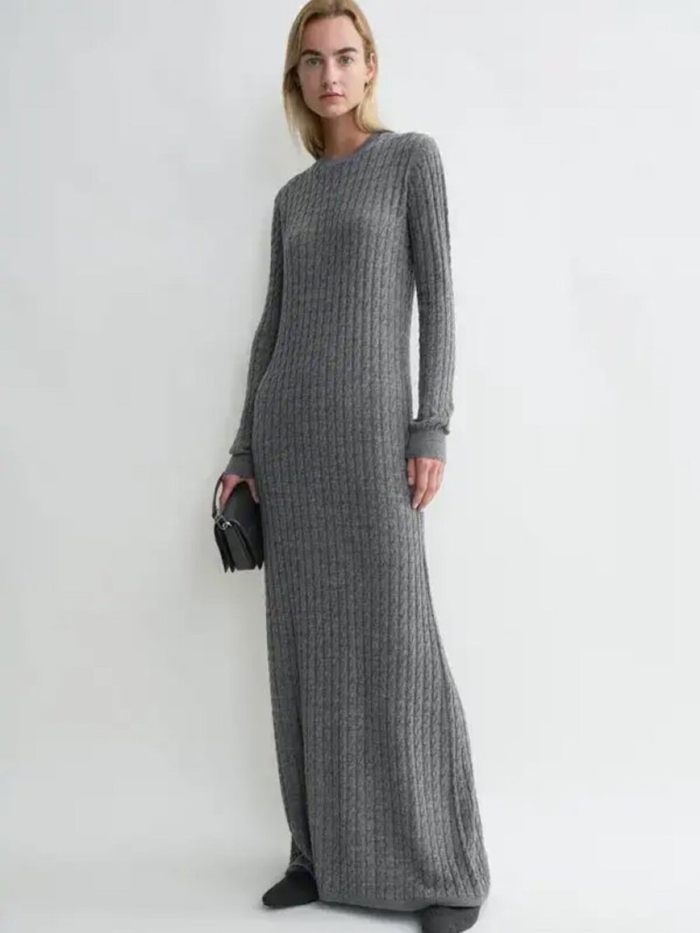 TOTEME Cable-Knit Maxi Dress Gray XS NWT $790 Retail Wool